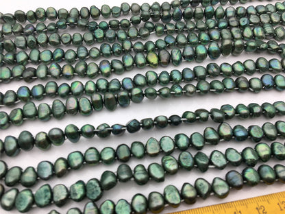 AA 7-8mm Green color two hole nugget freshwater pearls,full strand,LM7-2A-25
