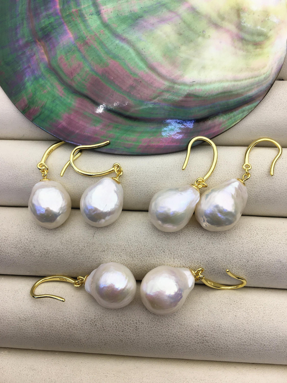 1 pair AAA 12-13mm white baroque drop edison pearl dangle earrings, 925 silver gold-plated earrings,wedding pearl earrings,SE3-T9-24