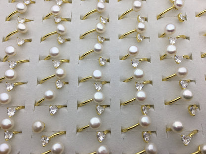 6pcs Gold Open AAA white pearl ring,inexpensive engagement rings,fashion rings,fake diamond rings real pearls,inexpensive ring,R1-088-6
