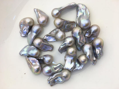 10pcs AAA/AA+ 13-17mm gray baroque Flame ball Pearl - 0.9mm top half hole,FL15-T4-8