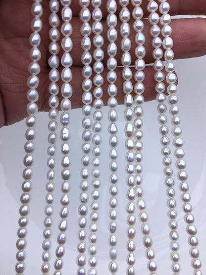 High Luster!AAA 4-4.5mm white baroque rice freshwater pearls,Cultured white rice freshwater pearls beads strand,Valentine's Day gift,LR4-T6