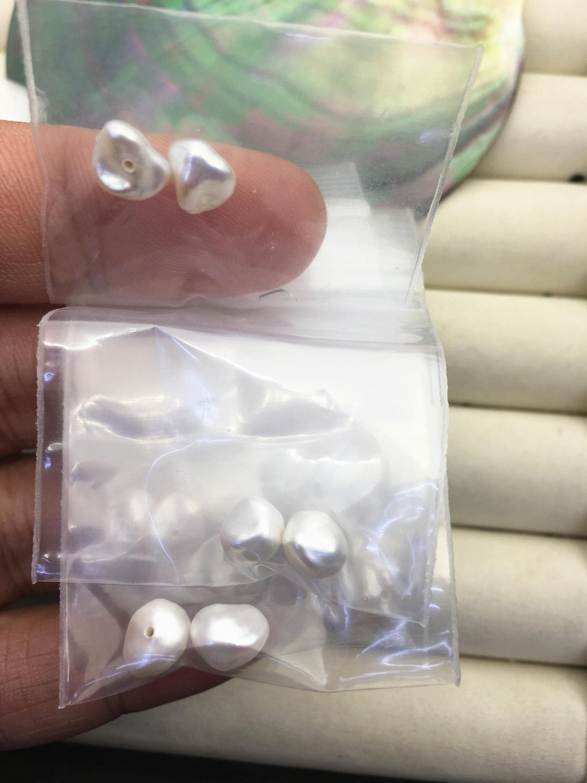 10 pairs AAA 6-7mm White keshi pearls Pair,for make dangle earrings,baroque pearl,half hole,ZS-127-62-17