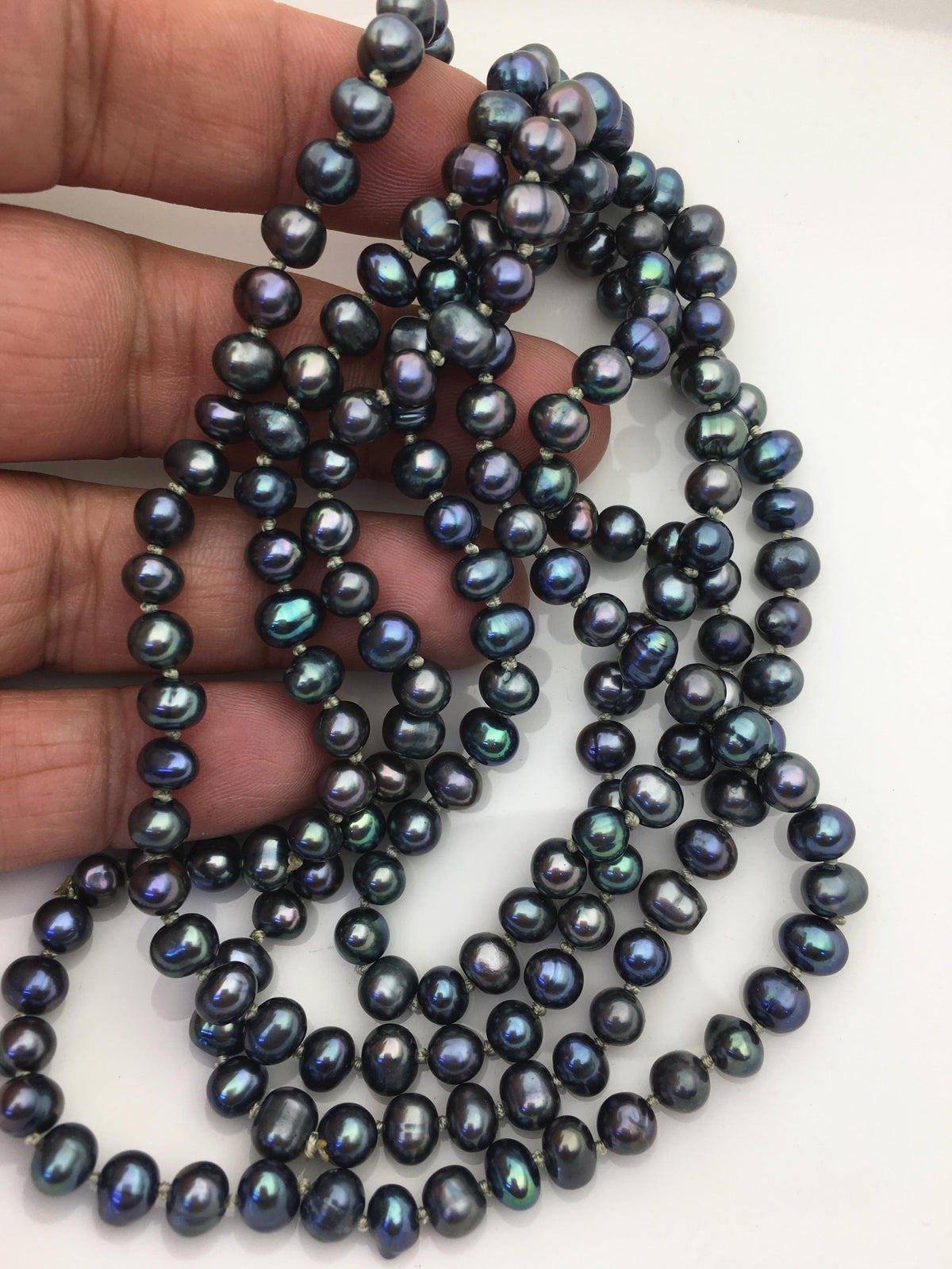 47'' AA+ 5-6mm Black Green potato Freshwater pearl Necklace,NPN1-T7