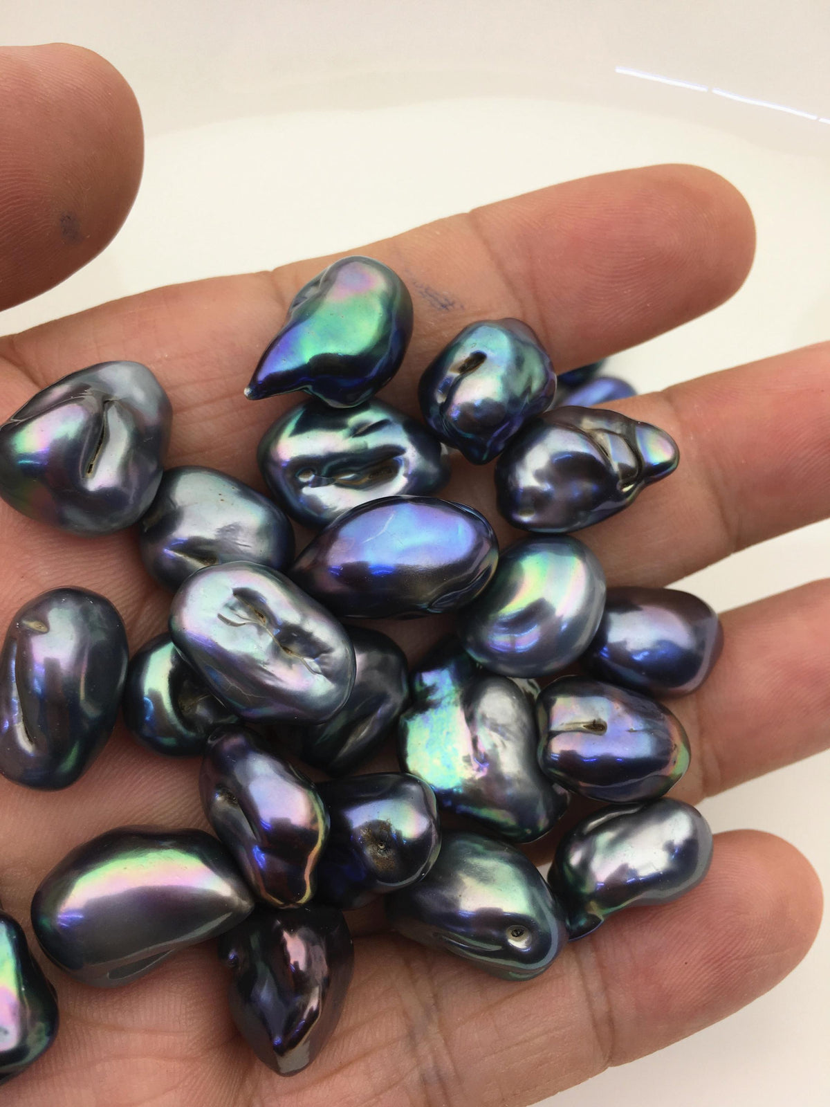 52pcs AA 10-14mm black blue green baroque freshwater pearls, no hole,ZS-T42