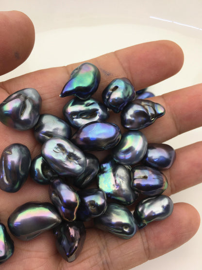 52pcs AA 10-14mm black blue green baroque freshwater pearls, no hole,ZS-T42