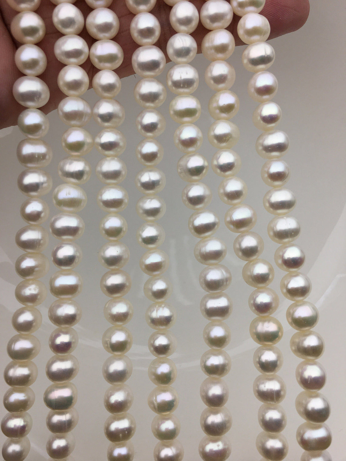 AA+ 6.3-7.3mm White potato pearls, around 58pcs,potato shape pearl,Full Strand,Freshwater Pearl Near round Beads,CR7-2A-3