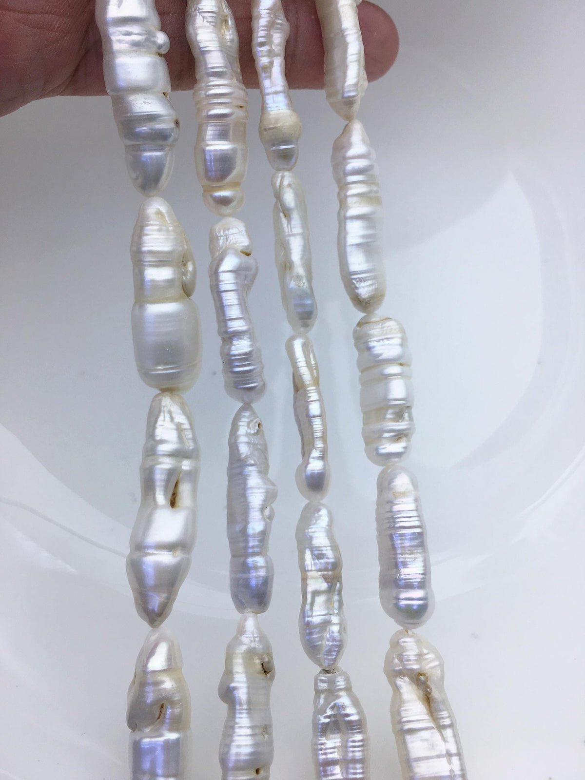 4 strands A 6-13mm white Thick Keshi Biwa Pearl Necklace,ZS-200-120-9