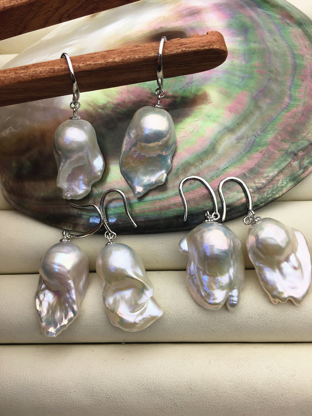 AAA 13-18mm white flame ball pearl dangle earrings,sterling silver,earring with white baroque Natural Pearl,SE3-031-17