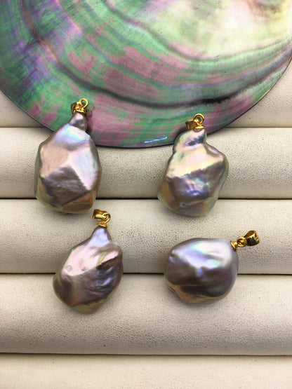 2pcs AAA 15-18mm Gray baroque diamond pearl pendant necklace,S925 Sterling silver pendant,NC1-041-16