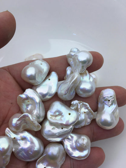 10pcs AAA 15-18mm Big White Flame ball Pearl - 1.0mm side hole,FL15-T4-5