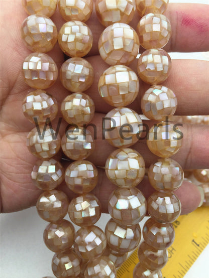 4pcs 10/12/14/16mm Pink Mosaic Shell Beads,GSHE-001-8