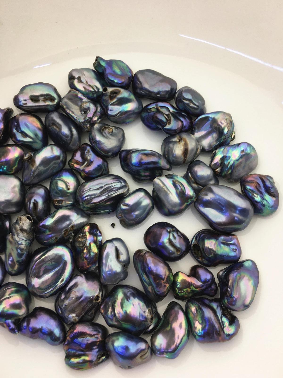 49pcs A 12-21mm black blue green keshi freshwater pearls, no hole,ZS-T34