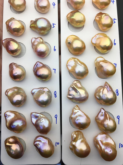 1 pair AAA 13-15mm Natural pink peach Rainbow Flame ball Pearl Pairs - large Baroque freshwater pearl pairs,Fire Ball Pearl,FL15-3A-8-23