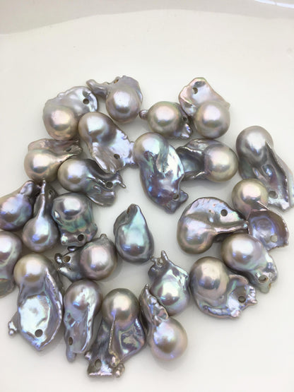10pcs AA+ 14-17mm big gray flame ball pearl,2.2mm large hole,FL15-T4-40