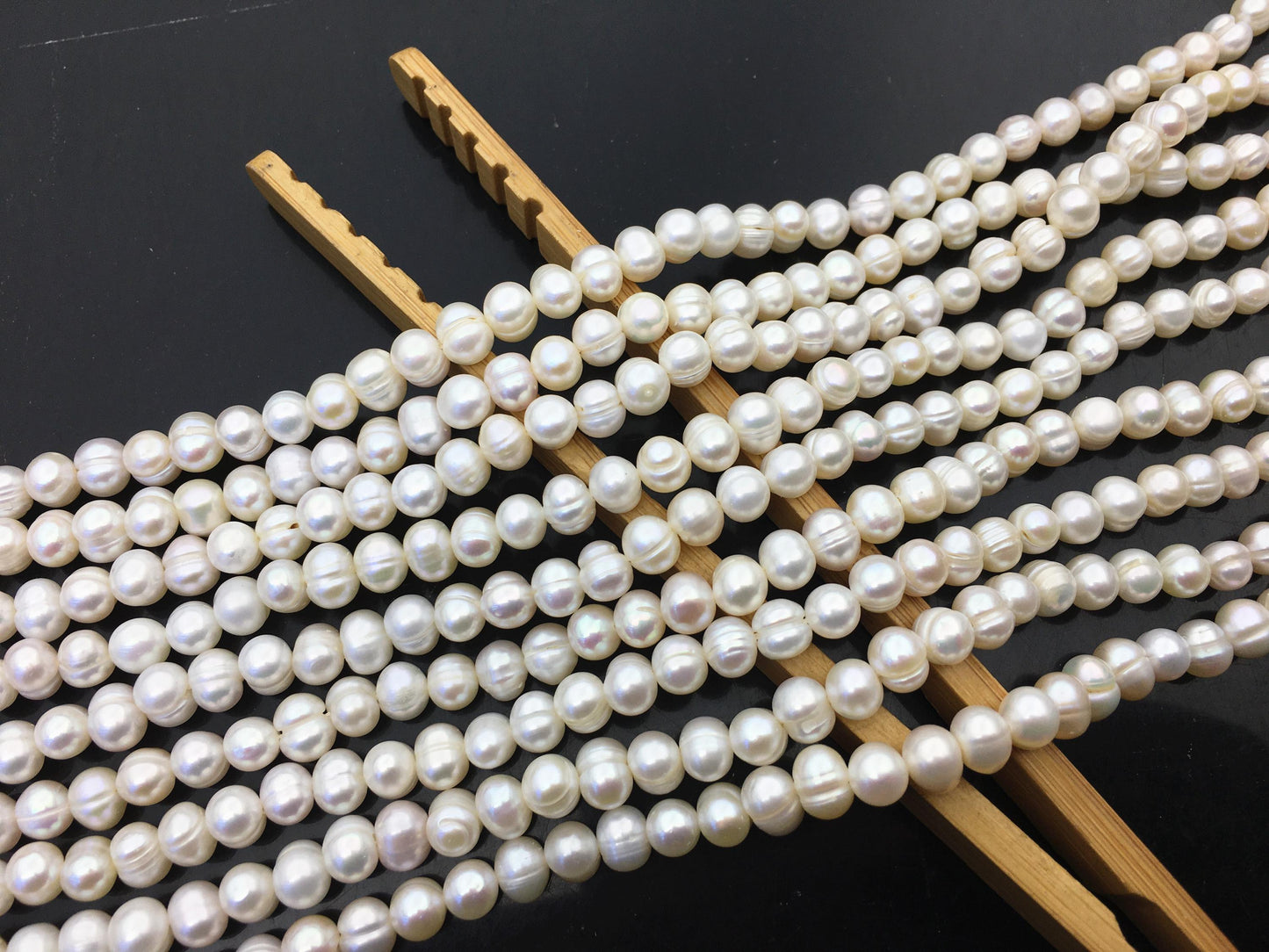 AA 5.7-6.5mm white Ring potato freshwater pearl,near round white pearl bead strand supply from China, wholesale in bulk,CR6-2A-2