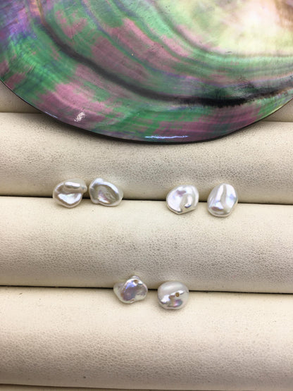 2 pairs AAA 6-7mm White keshi pearls Pair,for make stud earrings,half hole,loose pearl beads,very high luster,ZS-127-62-2