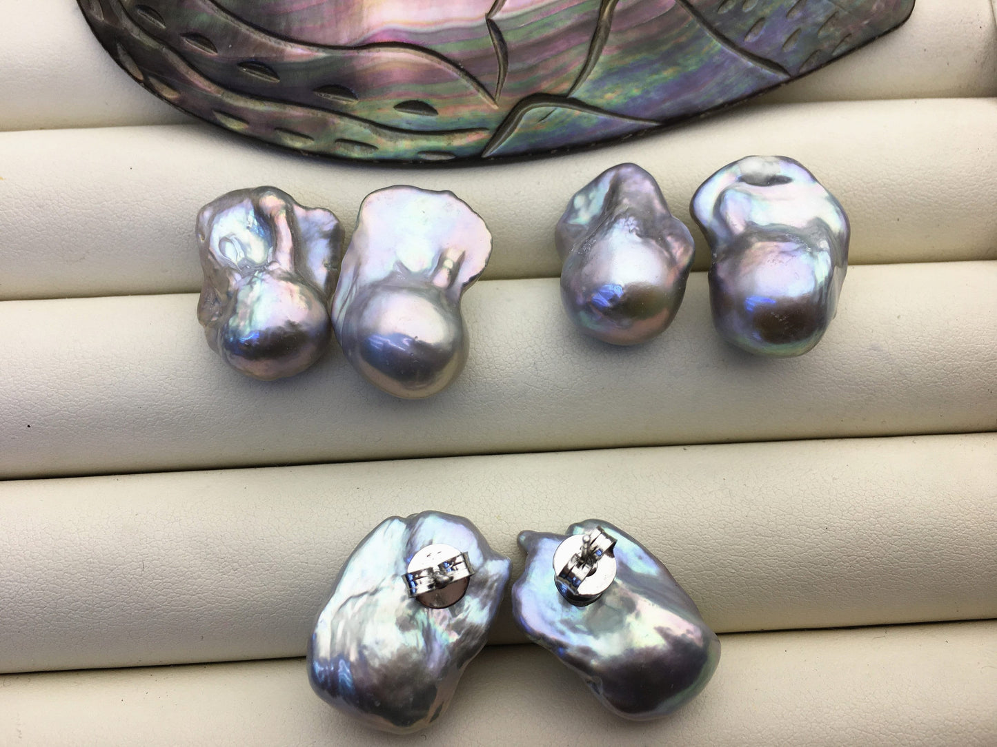 20% OFF 1 pair AAA 13-16mm gray flame ball pearl stud earrings,sterling silver,earring with gray baroque Natural Pearl,SE3-031-10