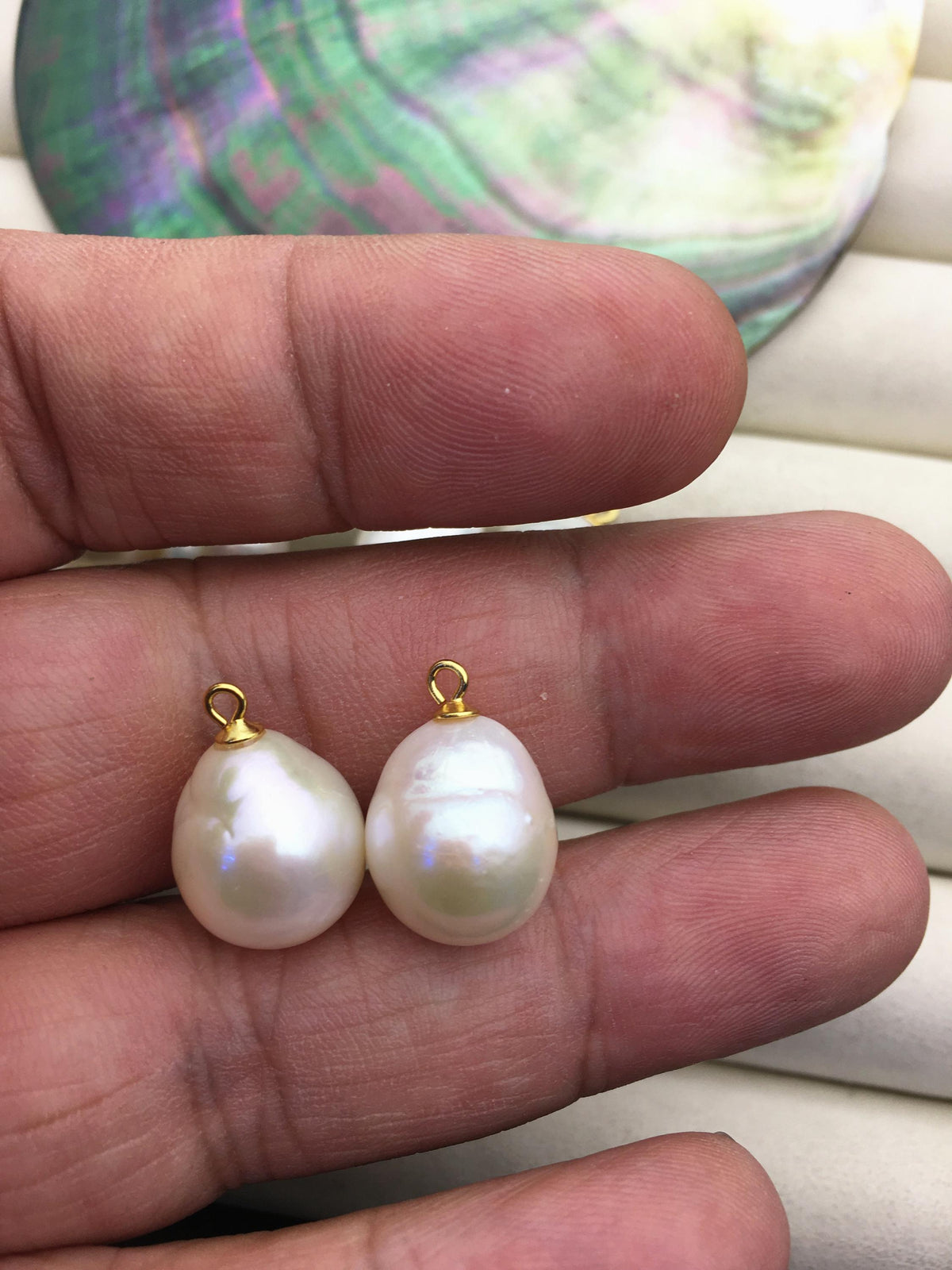 2 pairs AAA 12-13mm White baroque drop edison gold silver freshwater pearl Pair,ED11-3A-2-34
