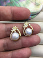 AAA white pearl gold color Flower cz pendant necklace,S925 Sterling silver pendant,white Pearl necklace - NC1-060