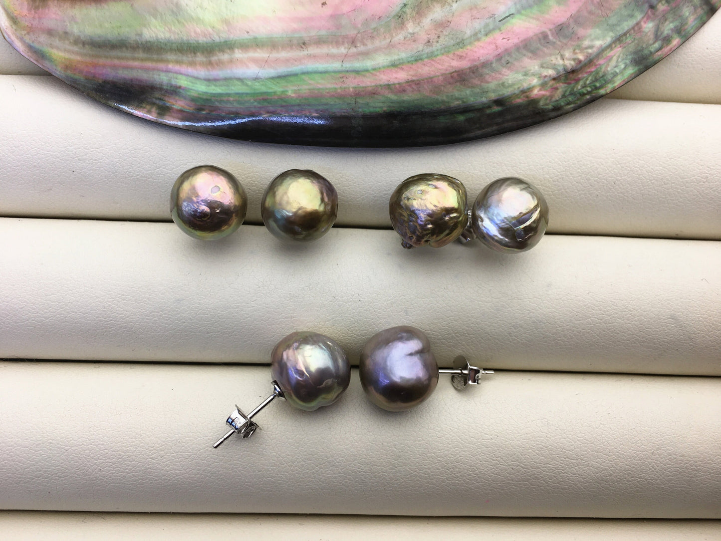 2 pairs AA+ 10-11mm gray baroque near round edison pearl stud earrings,S925 Sterling Sliver stud earrings,SE3-T64