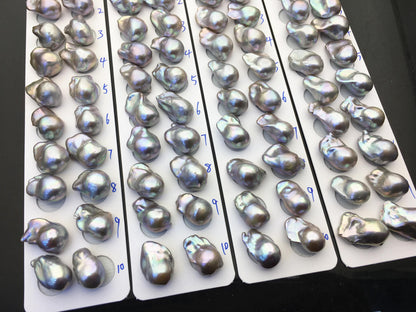 1 pair AAA 12-16x18-25mm Gray Flame ball Pearl Pairs - half hole - large Baroque freshwater pearl pairs,FL15-3A-8-62