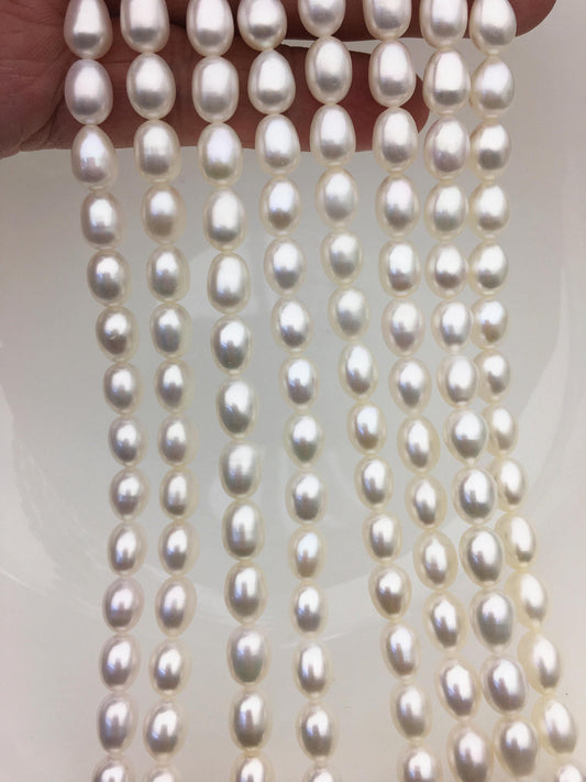 AAA 6.3-7.3mmx8.5-9.5mm white rice freshwater pearls,LR7-3A-78