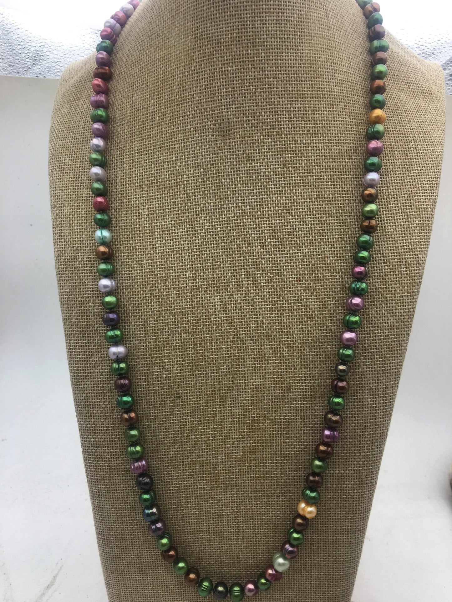 32'' 8mm green brown potato pearl Necklace,Wedding Necklace, Mothers Day,Happiness,wholesale,NPN1-104-4