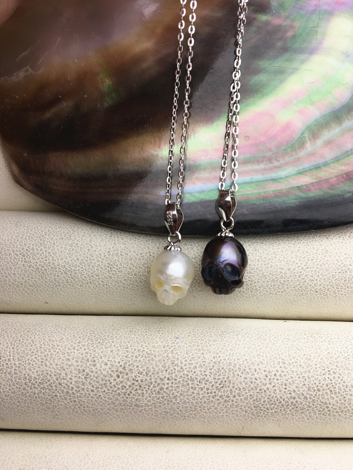 AAA 8mm white/pink/purple/gray/black handmade carved skull freshwater pearl pendant necklace,S925 Sterling silver pendant,NC1-012-9