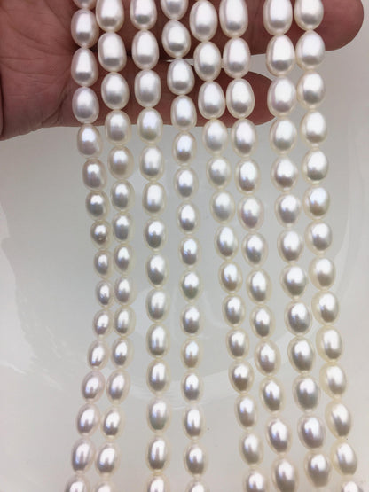 AAA 6.3-7.3mmx8.5-9.5mm white rice freshwater pearls,LR7-3A-78