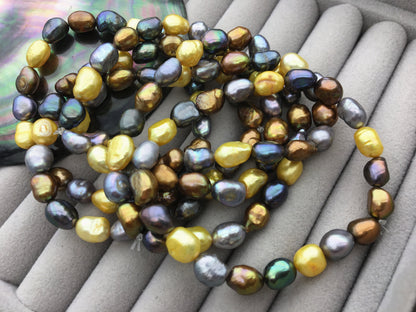 2pcs 7'' 6-7mm misc color nugget Freshwater pearl Elastic string Bracelet,baroque pearl bracelet,B8-042