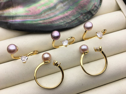 6pcs Gold Open AAA purple pearl ring,inexpensive engagement rings,fashion rings,fake diamond rings real pearls,inexpensive ring,R1-088-2