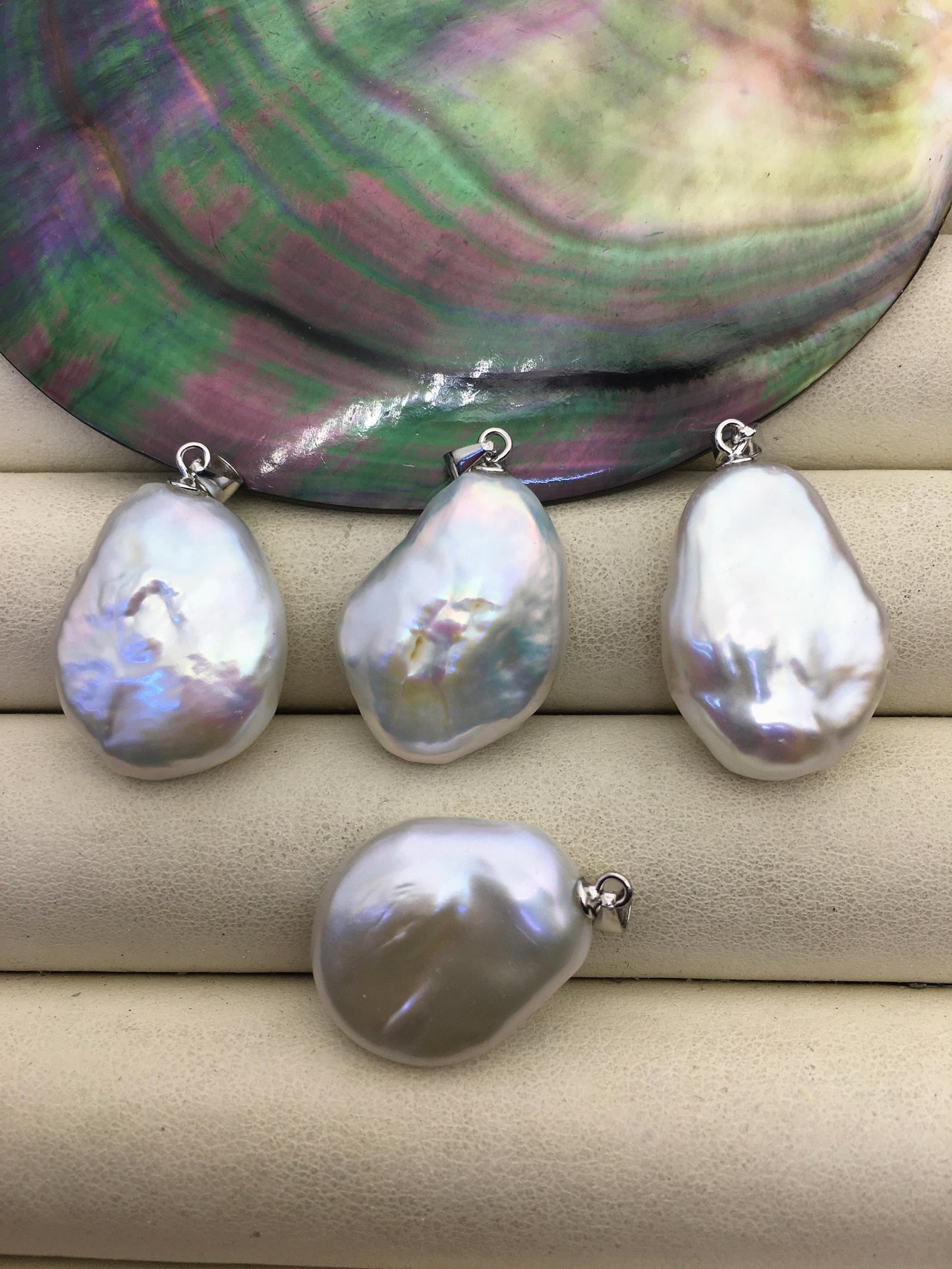 2pcs AA+ 16-18mm White Drop Coin Baroque pearl pendant,NC1-034
