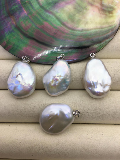 2pcs AA+ 16-18mm White Drop Coin Baroque pearl pendant,NC1-034