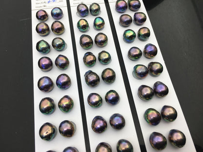 5 pairs AAA 11-12mm Black Rainbow baroque drop edison freshwater pearl Pair,top half hole,ED11-3A-2-26