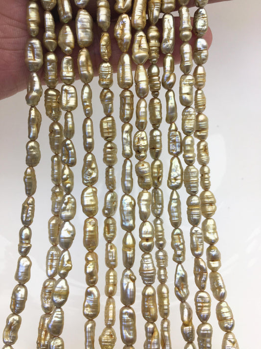 AA 5-6mm brown yellow toothpick Biwa Pearl Necklace,Genuine Fresh Water Pearl,Wedding Necklace,Mothers Day,ZS-80-10-19
