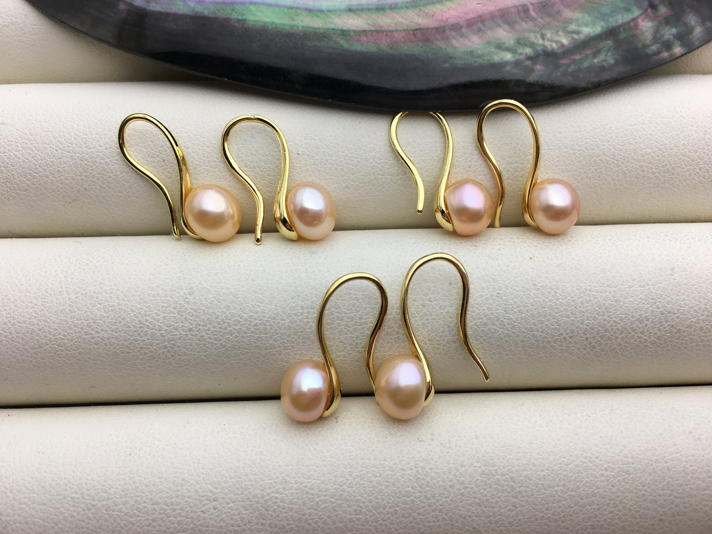 3 pairs pink High-heeled pearl dangle earrings,AAA 6-7mm pearl,button round pearl earrings for women,SE3-T32