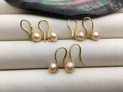 3 pairs pink High-heeled pearl dangle earrings,AAA 6-7mm pearl,button round pearl earrings for women,SE3-T32