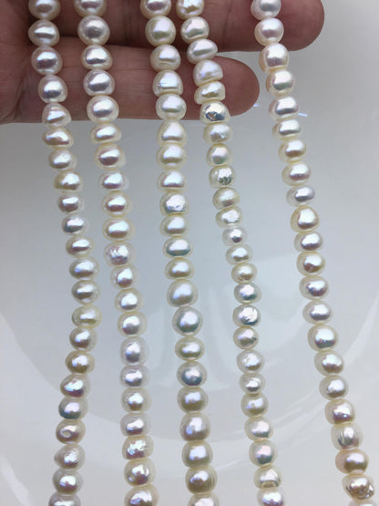 High Luster!AA+ 6.5-7.5mm white button thick skin freshwater pearls,Rondelle pearl Beads strand,loose strands,flat round pearls,SM7-T5