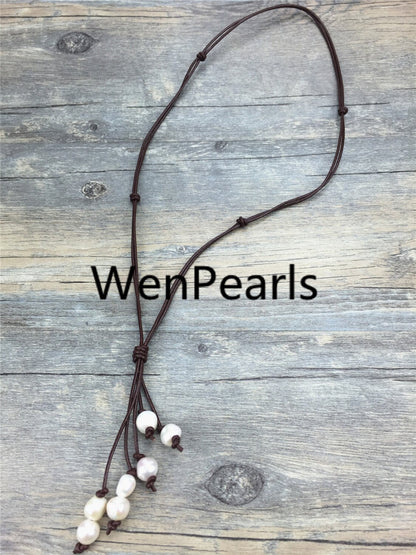 baroque pearls Drop leather necklace,wholesale,Select leather color,Leather Pearl necklace, Leather baroque pearl necklace,wholesale,Le1-012