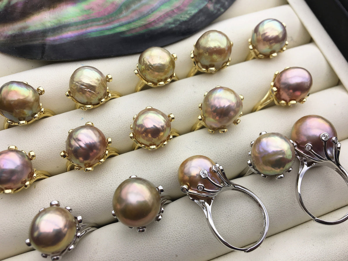 AAA Natural Rainbow Big Edison Pearl rings,Sterling Sliver Ring,affordable engagement rings,pearl wedding rings,promise rings for her,R1-T12