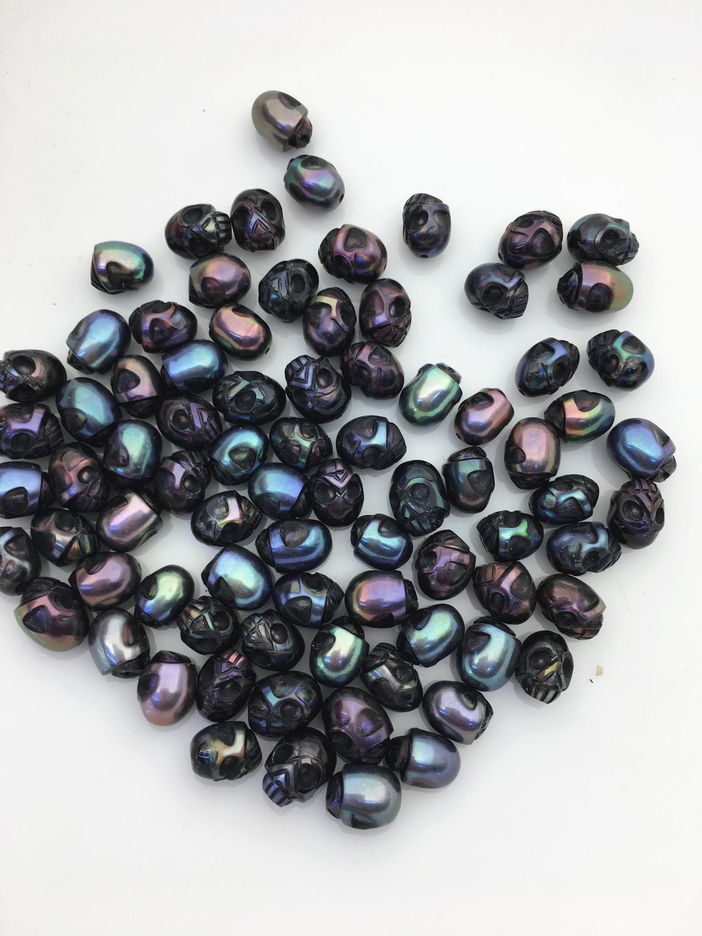 8pcs AAA 8-9mm black HandMade Carved Skull Freshwater Pearl throug hole Beads,CAC-T13
