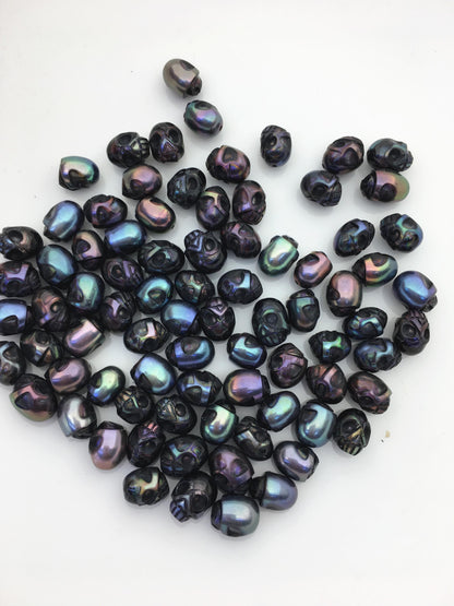 8pcs AAA 8-9mm black HandMade Carved Skull Freshwater Pearl throug hole Beads,CAC-T13