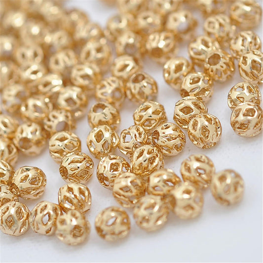 50pcs 5.5mm Yellow Gold Round Flower Beads,copper plated 18k solid gold,AAL-003-6