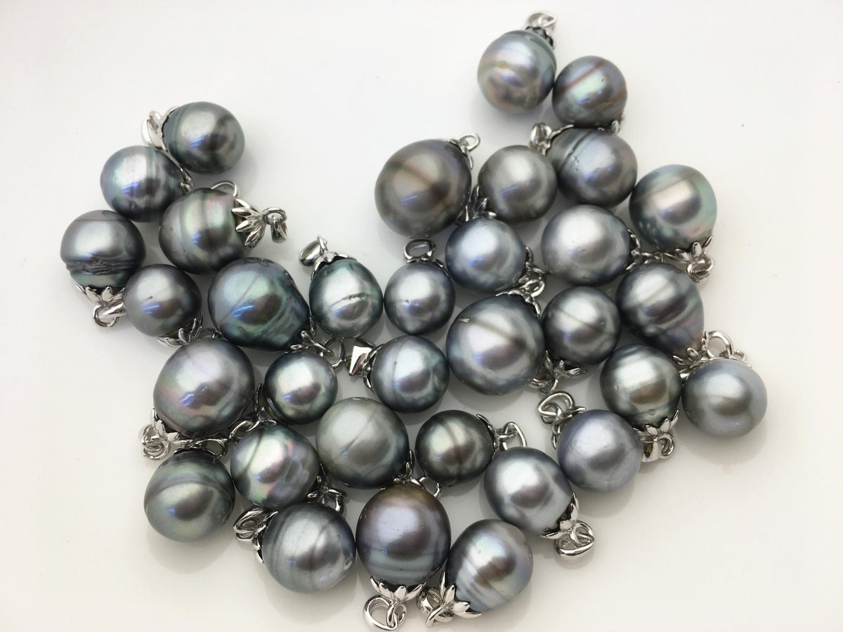 1pc 9-14mm Gray Genuine Tahitian Pearl Pendant, natural color sea pearl,pearl necklace - 925 silver chain - NC1-018