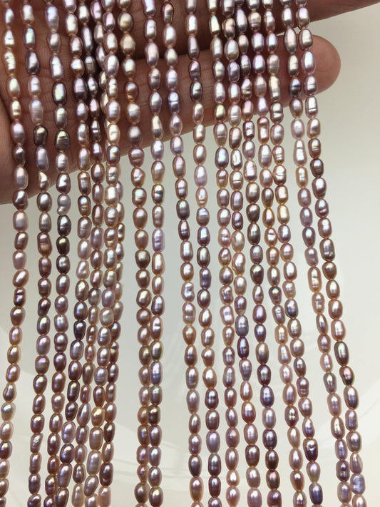 AAA 3-3.5x3.5-6mm purple rainbow long rice pearls,full strand,oval loose pearl beads,diy pearl,ultured pearl,diy pearl beads,LR3-3A-36