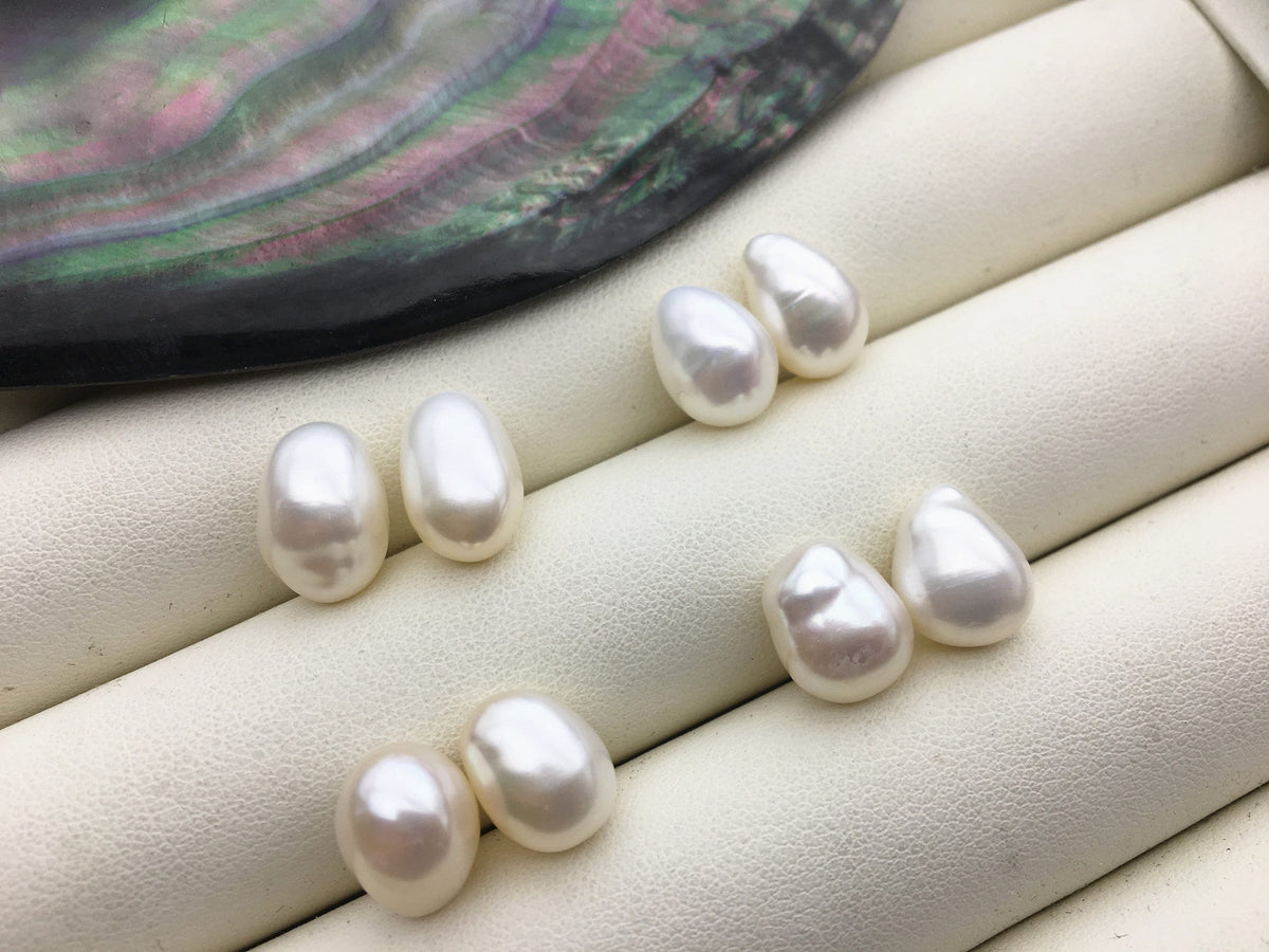 2 pairs AAA 9mm White Nugget Freshwater Pearl White loose Beads Pair,wholesale,ZS-103-37-34