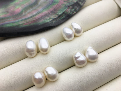 2 pairs AAA 9mm White Nugget Freshwater Pearl White loose Beads Pair,wholesale,ZS-103-37-34