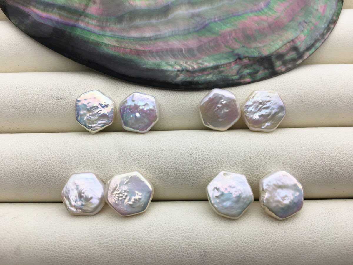1 pair AA+ 11-12mm White pentagon Freshwater Pearl White loose Beads Pair,wholesale,ZS-103-37-30