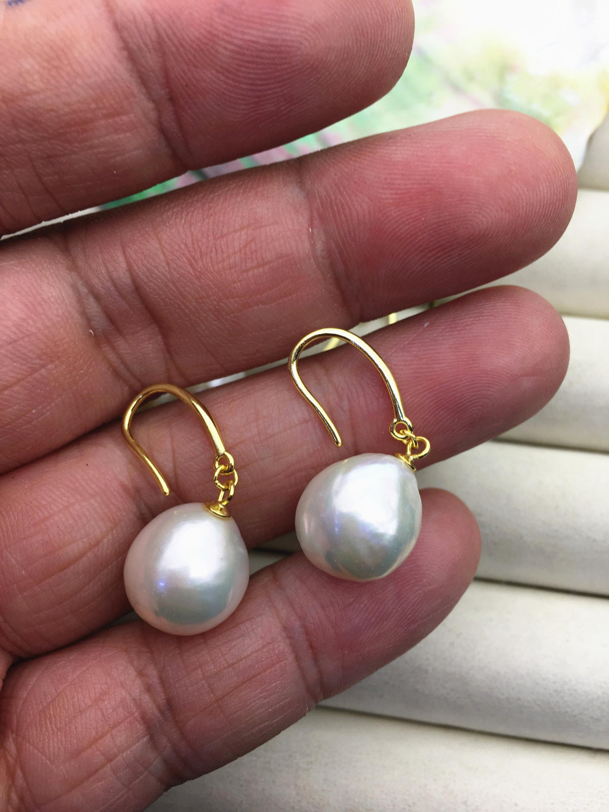 1 pair AAA 12-13mm white drop edison pearl dangle earrings,Gold S925 Sterling Sliver earrings,wedding pearl earrings,SE3-T9-25