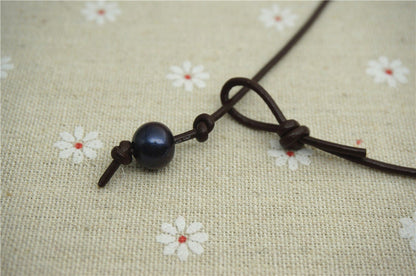 black pearl necklace,Freshwater pearl and leather necklace,Black pearl leather necklace,Pearl Choker,leather pearl necklace,Le1-016